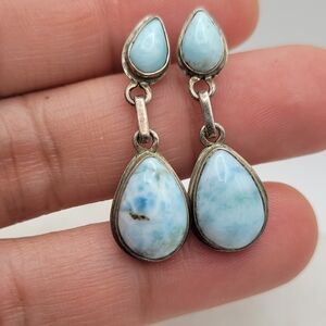 Gorgeous Genuine Larimar Sterling Silver Teardrop Earrings